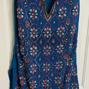 Pure Silk Embroidered Girls Outfit Blue Traditional 10–14 Years